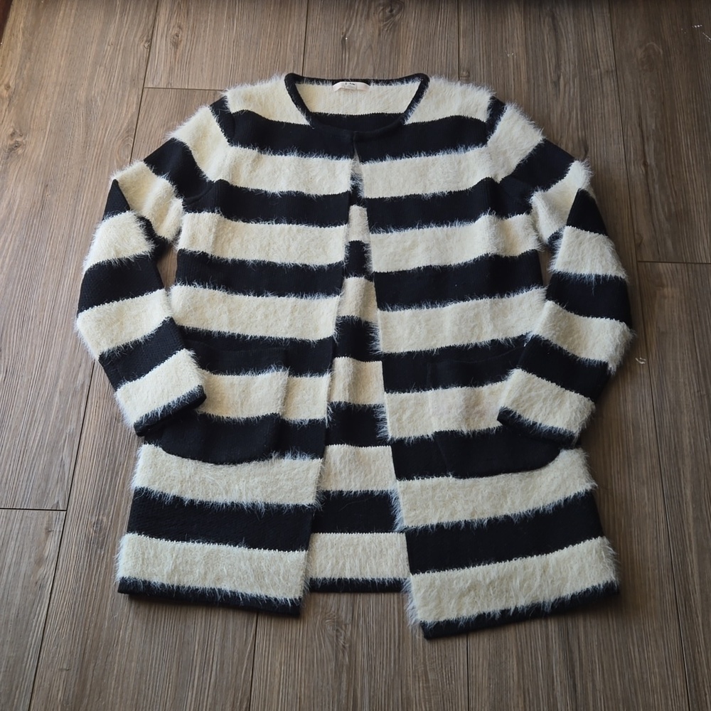 Ya Los Angeles Black and White Striped Cardigan